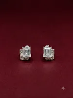 Emerald-Cut Solitaire Textured Silver Stud Earrings