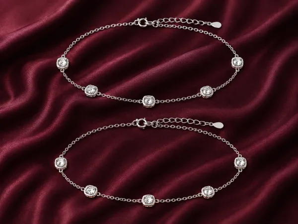 Silver Crystal Bezel Anklet