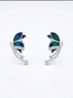 Azure Bloom Diamond Ear Climbers (or Enchanted Peacock Wing Studs)