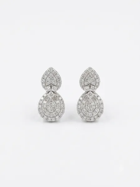 Sparkling Duo-Drop Pave Diamond Halo Earrings