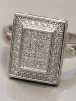 Silver Rectangular Pave CZ Signet Ring