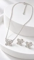 Silver Butterfly Pendant chain with earing