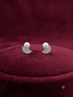 : Pearl & Diamond Fan Stud Earrings