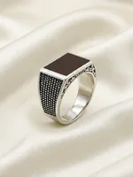 Silver Onyx Geometric Statement Ring