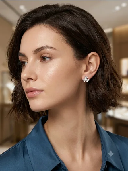 Blooming Clover Diamond Threader Earrings