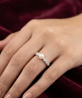 Vintage-Inspired Freshwater Pearl & Pavé Diamond Band Ring