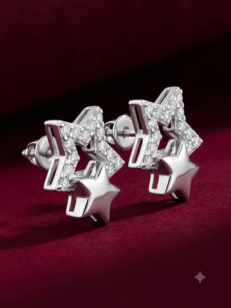 Celestial Duo Diamond Star Stud Earrings