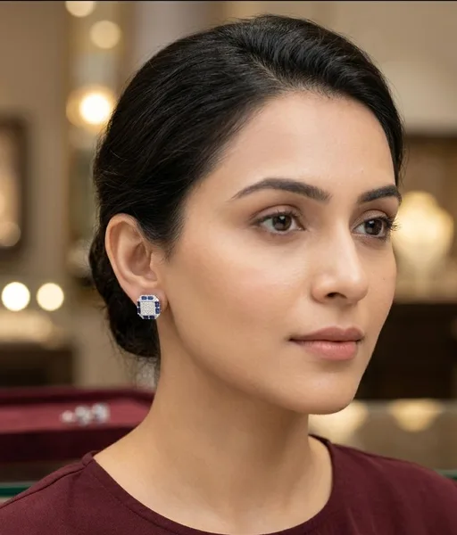 Sapphire & Diamond Halo Square Stud Earrings