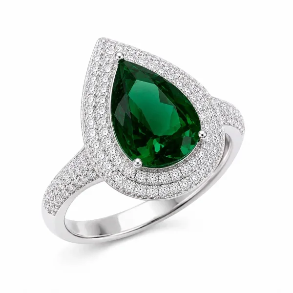 Emerald Teardrop Halo Ring