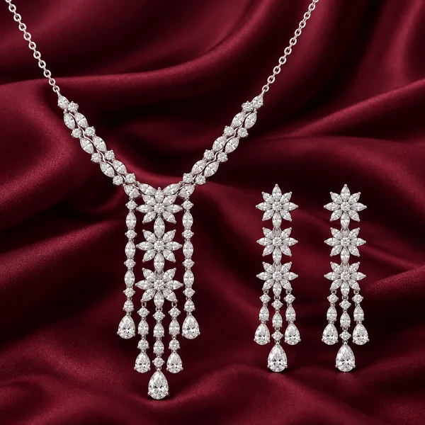 Floral Cascade Silver Jewelry Set