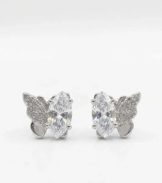 Marquise Diamond Aur Pavé CZ Butterfly Stud Earrings