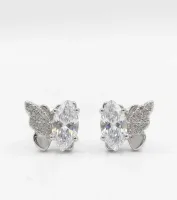 Marquise Diamond Aur Pavé CZ Butterfly Stud Earrings