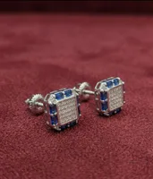 Sapphire & Diamond Halo Square Stud Earrings