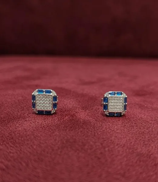Sapphire & Diamond Halo Square Stud Earrings