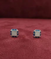 Sapphire & Diamond Halo Square Stud Earrings