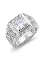 Silver Square CZ Pave Accent Statement Ring