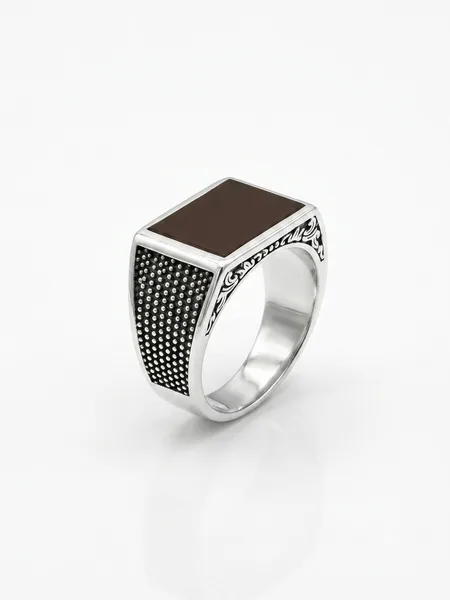 Silver Onyx Geometric Statement Ring
