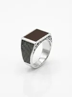 Silver Onyx Geometric Statement Ring