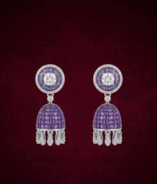 Royal Amethyst & Diamond Illusion Jhumki Earrings