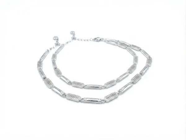 Silver Geometric Link Chain Anklet