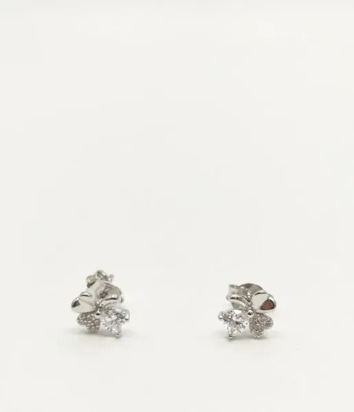 Floral Heart Diamond Stud Earrings in White Gold