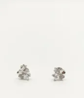 Floral Heart Diamond Stud Earrings in White Gold