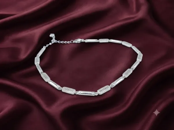 Silver Geometric Link Chain Anklet