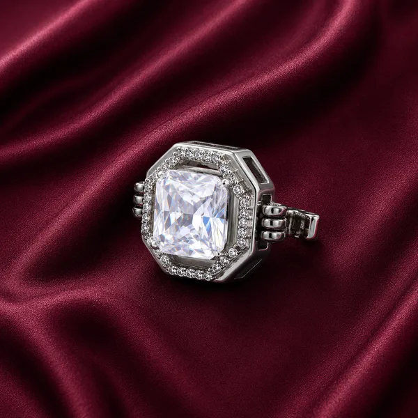 Silver Octagon Crystal Button