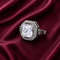 Silver Octagon Crystal Button
