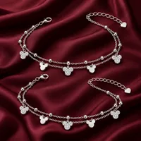 Silver Double-Layer Mickey Charm Anklet