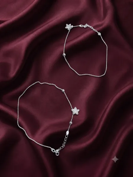 Pave Floral and Pearl Beaded Anklet