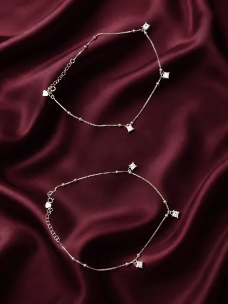 Square Crystal Charm Box Chain Anklet