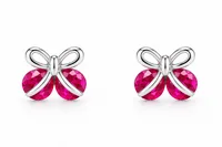 Silver Ruby Butterfly Earring