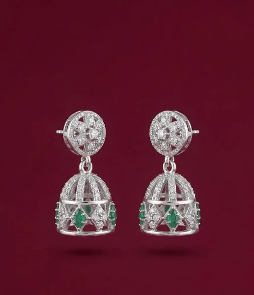 Emerald-Accent Cage Jhumki
