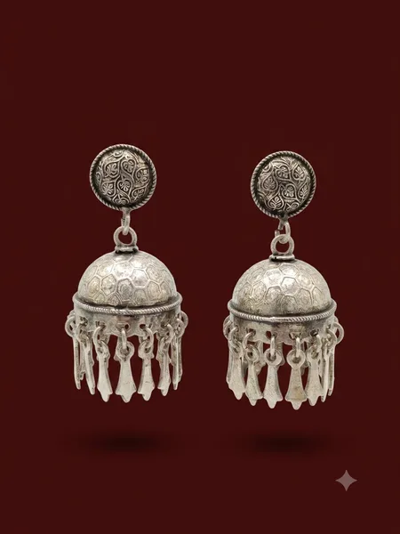Antique Oxidised Silver Honeycomb Dome Jhumka