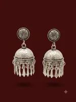 Antique Oxidised Silver Honeycomb Dome Jhumka