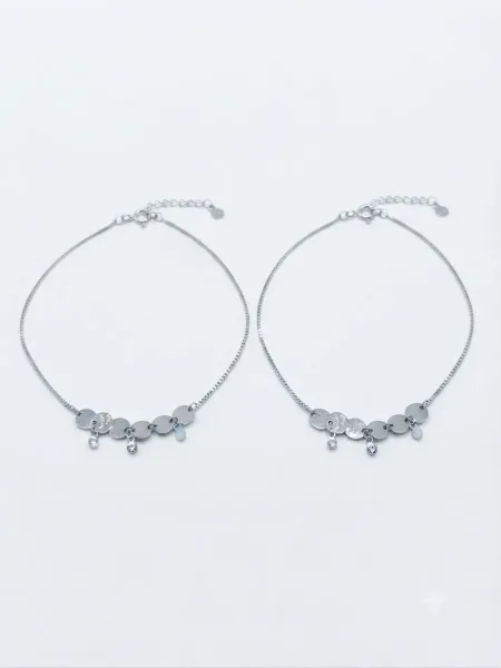 Silver Disc & Charm Chain Anklet