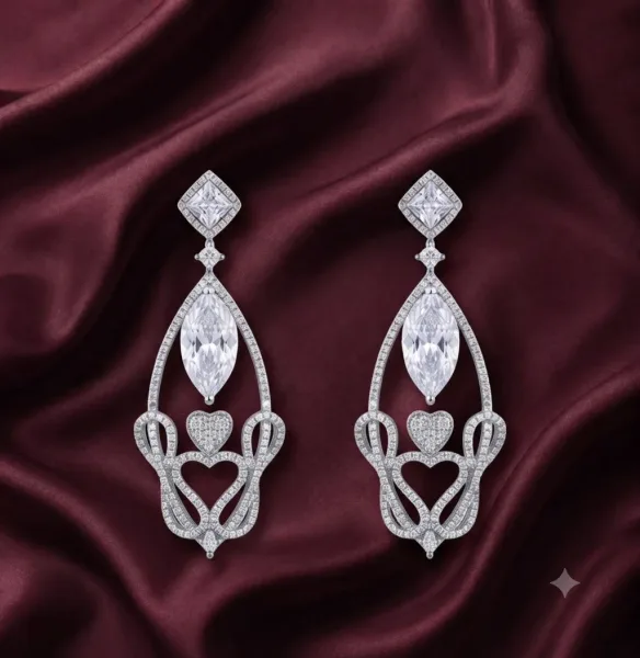 Royal Diamond Heart Drop Earrings