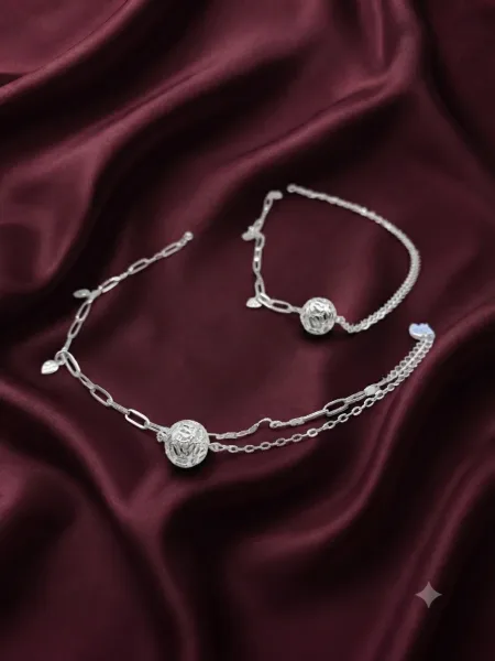 Silver Double-Layer Ball Charm Anklet