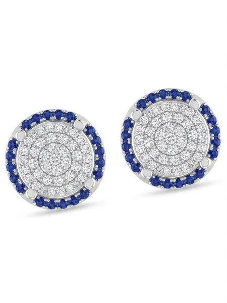 Blue Sapphire Round Stud Earrings