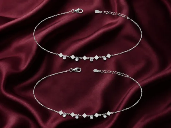 Crystal Design Silver Anklet