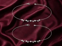 Crystal Design Silver Anklet