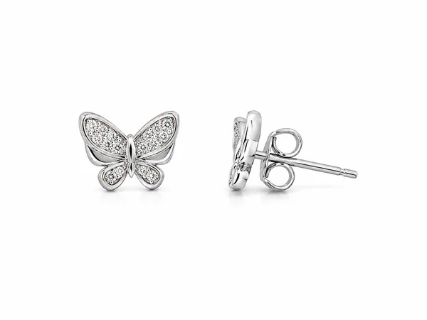 Sparkling Butterfly 925 Sterling Silver Stud Earrings
