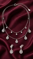 Double-Layer Teardrop CZ Necklace Set
