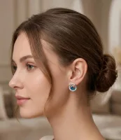 Enchanted Flora Enamel Earrings (Silver & Ocean Blue)