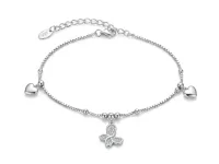 Silver 925 Butterfly & Hearts Charm Anklet