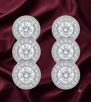 Three-Stone Halo Drop Earrings