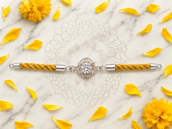 Sunshine Crystal Silver Rakhi