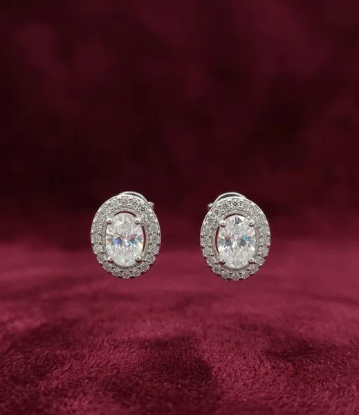 Classic Oval Halo Diamond Stud Earrings