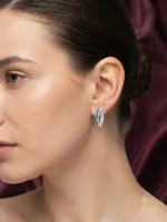 Silver Leaf & Green Stone Mini Hoops